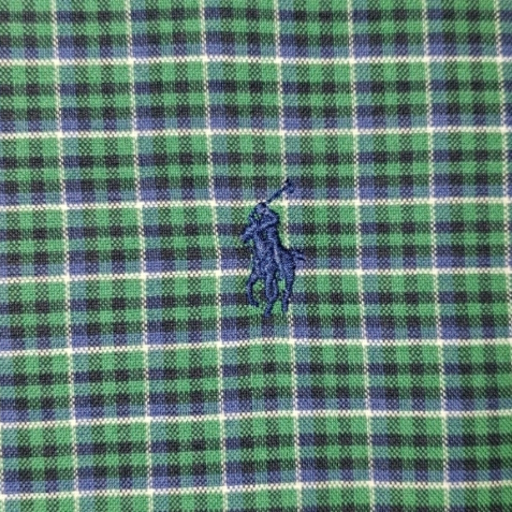 Vintage RALPH LAUREN Mens Big Shirt Heavy Cotton Oxford Green Plaid Shirt 90s L